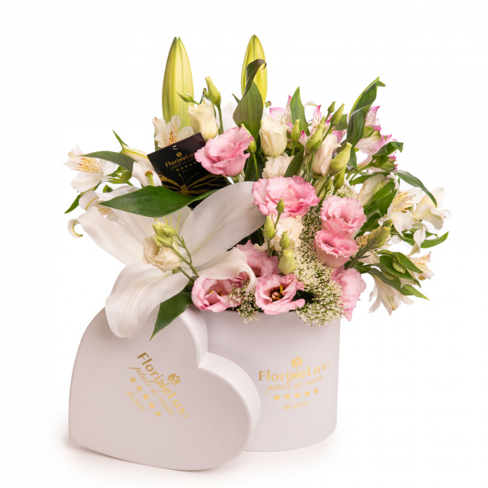 Aranjament floral cu crini si eustoma – imaginea 1