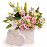 Aranjament floral cu crini si eustoma – Premium