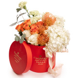 Aranjament floral cu hortensia si trandafiri – Premium