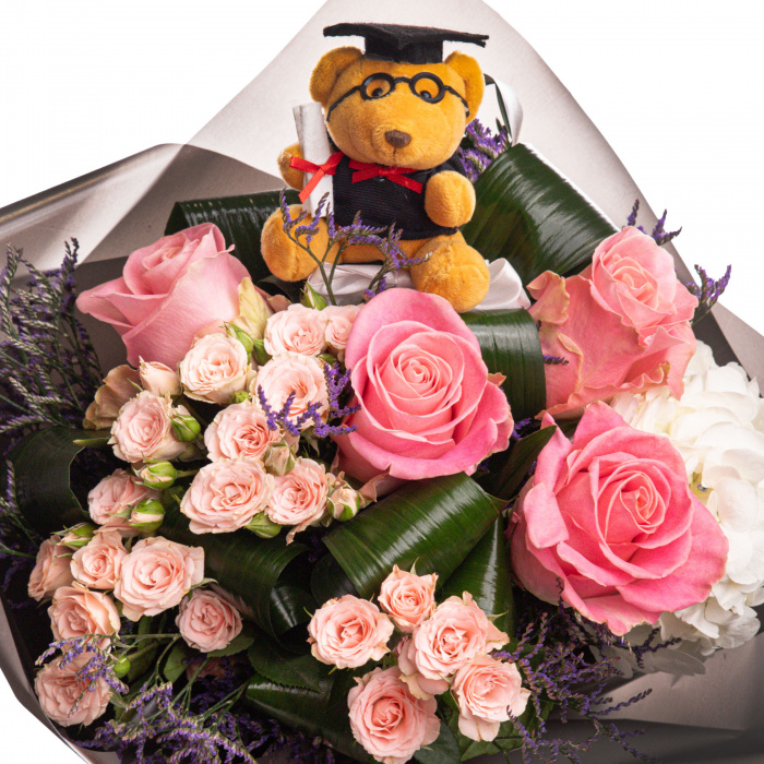 Buchet de absolvire cu trandafiri si hortensie – imaginea 2