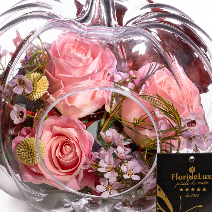 Aranjament floral de toamna in dovleac​ "Pink Halloween" – imaginea 2