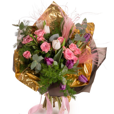 Buchet lalele si trandafiri