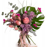 Buchet cu liliac, lalele si trandafiri – Floridelux