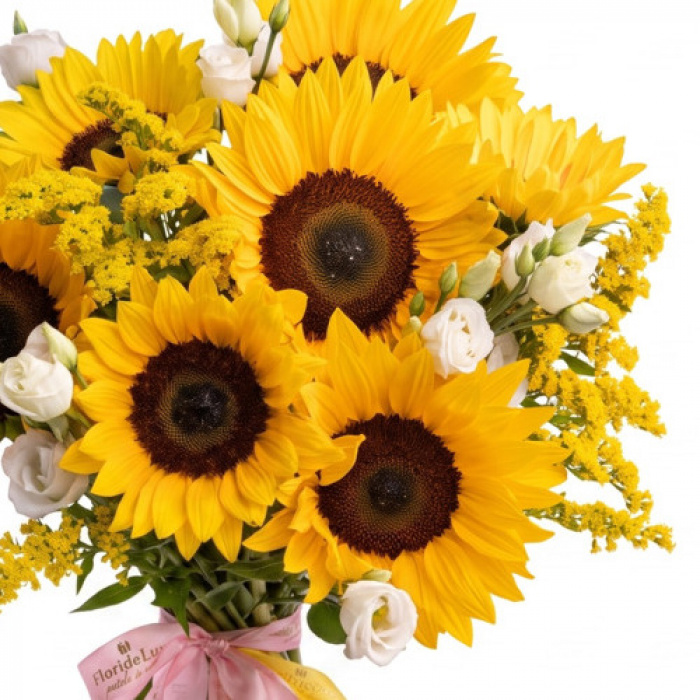 Buchet floarea-soarelui si lisianthus – imaginea 2