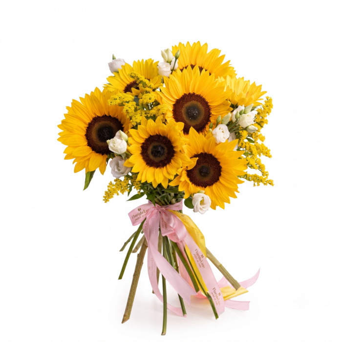 Buchet floarea-soarelui si lisianthus – imaginea 1