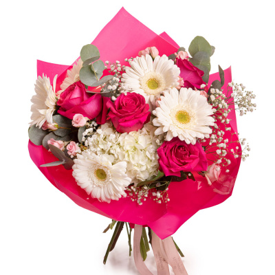 Buchet din trandafiri si gerbera