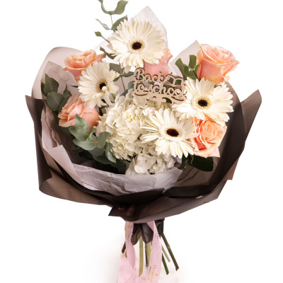 Buchet trandafiri, gerbera si accesorii "Back to school"