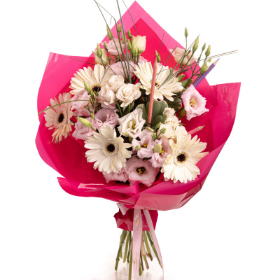 Buchet cu gerbera si creioane colorate Back to School