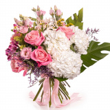 Buchet trandafiri roz si hortensii Back to School – Premium