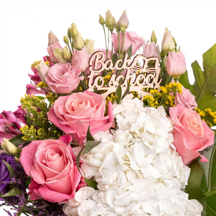 Buchet trandafiri roz si hortensii Back to School – imaginea 2
