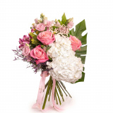 Buchet trandafiri roz si hortensii Back to School – Standard
