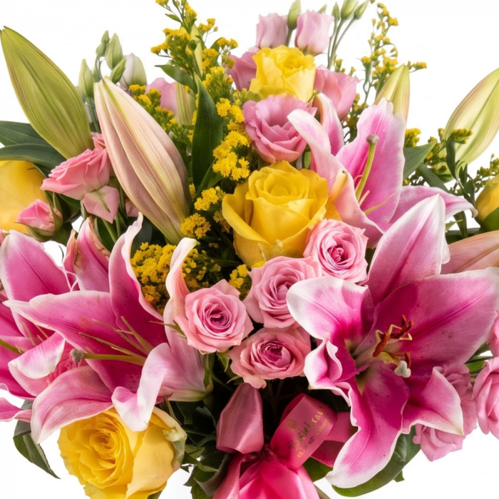 Buchet de crini si trandafiri "E ziua ta" – imaginea 2