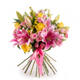 Buchet de crini si trandafiri "E ziua ta" – Floridelux