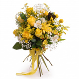 Buchet trandafiri galbeni si solidago – Premium