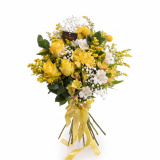 Buchet trandafiri galbeni si solidago – Floridelux