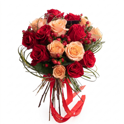Buchet trandafiri rosii si portocalii plin de sentimente
